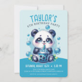 Panda Drink Blue Boba Bubble Tea Verjaardagsfeest Kaart (Voorkant)