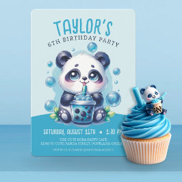 Panda Drink Blue Boba Bubble Tea Verjaardagsfeest Kaart