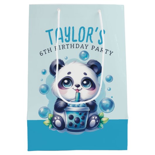 Panda Drink Blue Boba Bubble Tea Verjaardagsfeest Medium Cadeauzakje (Achterkant)