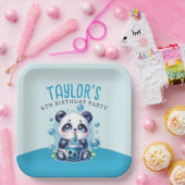 Panda Drink Blue Boba Bubble Tea Verjaardagsfeest Papieren Bordje (Feest)