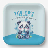 Panda Drink Blue Boba Bubble Tea Verjaardagsfeest Papieren Bordje (Voorkant)