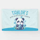 Panda Drink Blue Boba Bubble Tea Verjaardagsfeest Spandoek (Horizontaal)