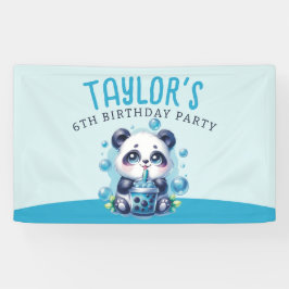 Panda Drink Blue Boba Bubble Tea Verjaardagsfeest Spandoek