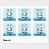 Panda Drink Blue Boba Bubble Tea Verjaardagsfeest Vierkante Sticker (Vel)