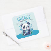Panda Drink Blue Boba Bubble Tea Verjaardagsfeest Vierkante Sticker (Envelop)