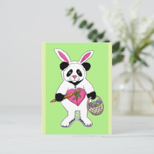 Panda Easter Bunny Drawing Briefkaart (Staand voorkant)