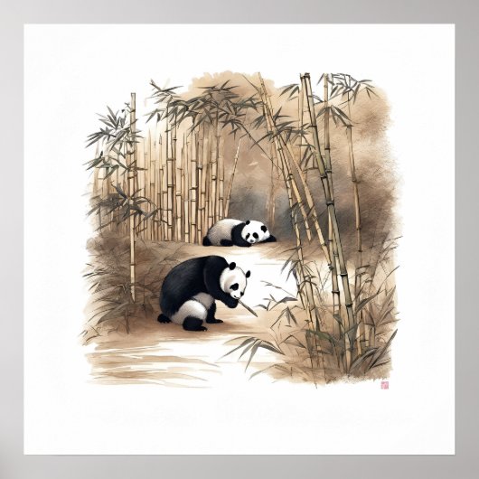 Panda Eating Bamboo - Archival Art Print (Voorkant)