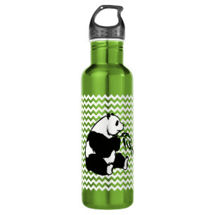 Panda Eating Bamboo on White Chevron Waterfles