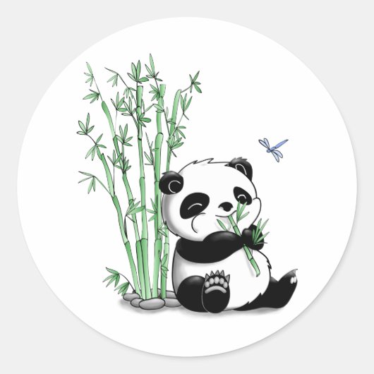 Panda Eating Bamboo Ronde Sticker (Voorkant)