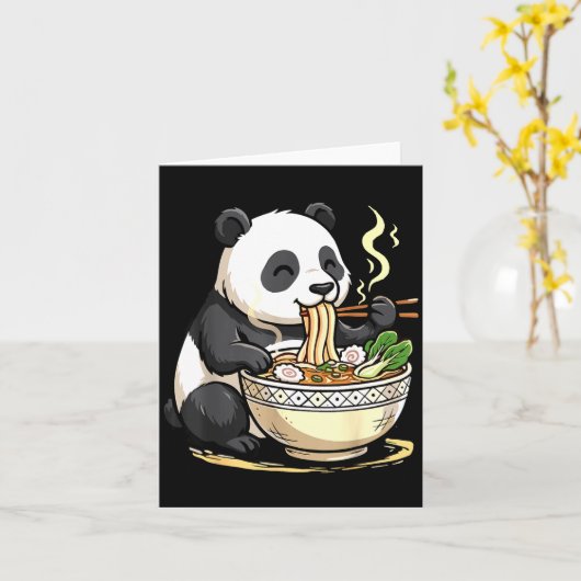 Panda Eating Funny Ramen Noodles  Kaart (Gele Bloem)