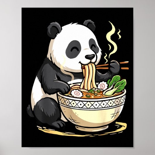 Panda Eating Funny Ramen Noodles Poster (Voorkant)
