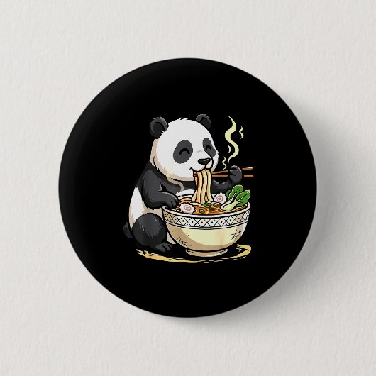Panda Eating Funny Ramen Noodles  Ronde Button 5,7 Cm (Voorkant)