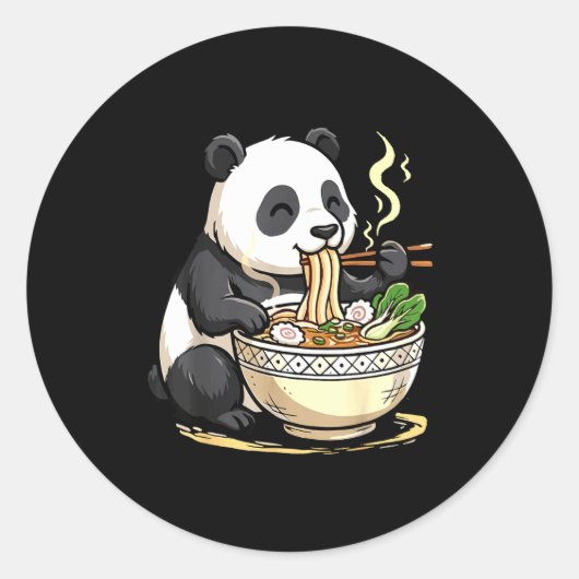 Panda Eating Funny Ramen Noodles Ronde Sticker (Voorkant)