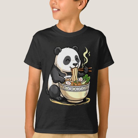 Panda Eating Funny Ramen Noodles  T-shirt (Voorkant)