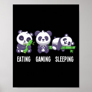 Panda Eating Gaming Slapen Voor Multiplayer Game Poster