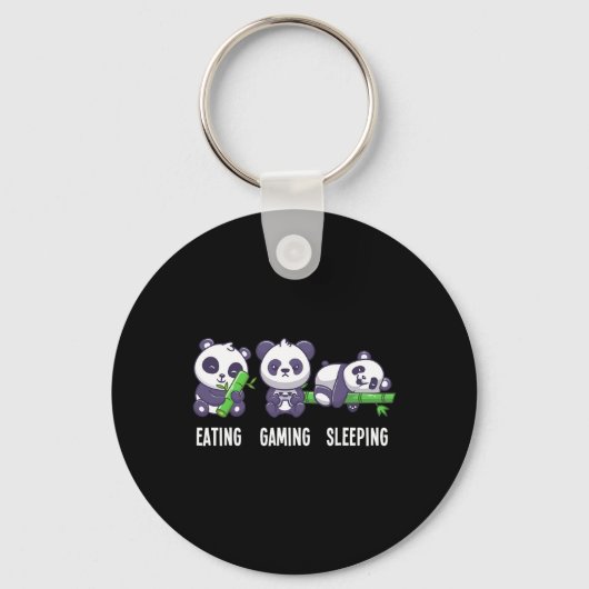 Panda Eating Gaming Slapen Voor Multiplayer Game Sleutelhanger (Voorkant)