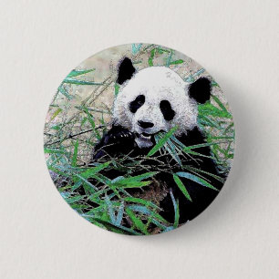 Panda Eating Leaves Ronde Button 5,7 Cm