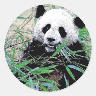 Panda Eating Leaves Ronde Sticker