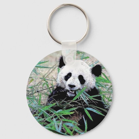 Panda Eating Leaves Sleutelhanger (Voorkant)