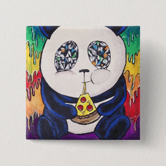 Panda Eating Pizza Vierkante Button 5,1 Cm