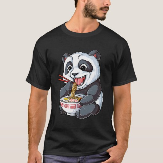 Panda Eating Ra Kawaii Reus Japanse noedel T-shirt (Voorkant)