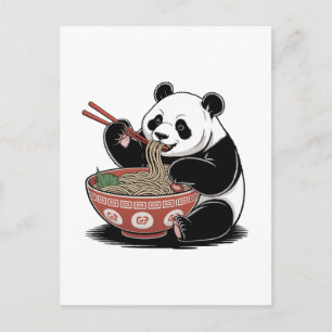 Panda Eating Ramen Japanse Retro Ukiyo-e Stijl Feestdagenkaart