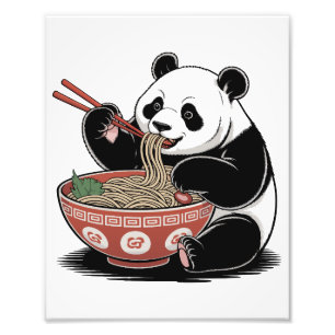 Panda Eating Ramen Japanse Retro Ukiyo-e Stijl Foto Afdruk