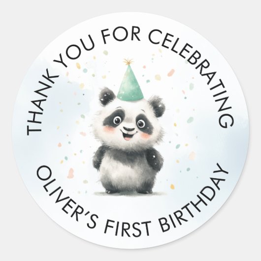 Panda eerste verjaardag Dank u Sticker (Voorkant)