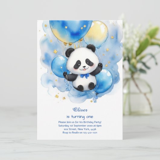 Panda Eerste Verjaardag uitnodiging (Staand voorkant)