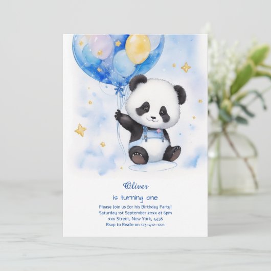 Panda Eerste Verjaardag uitnodiging (Staand voorkant)