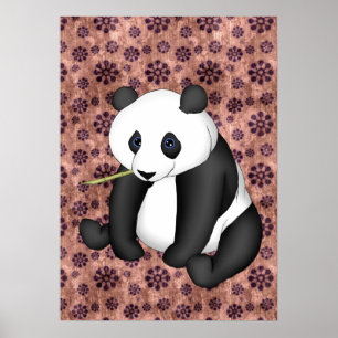 Panda eet bamboe op  achtergrond poster