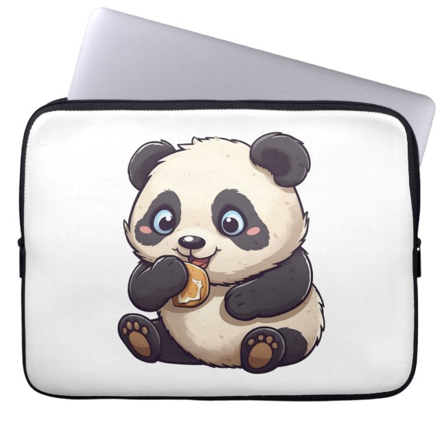 Panda eet een koekje laptop sleeve (Voorkant)