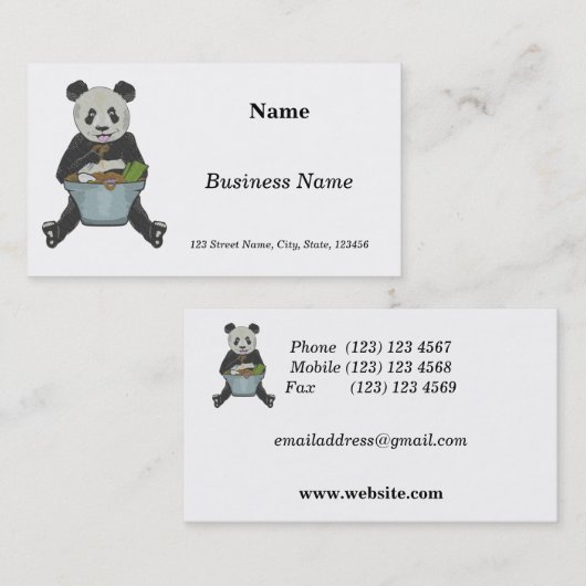 Panda eet een noedelkom visitekaartje (Voorkant / Achterkant)