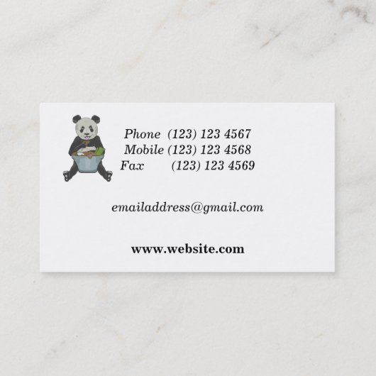 Panda eet een noedelkom visitekaartje (Achterkant)