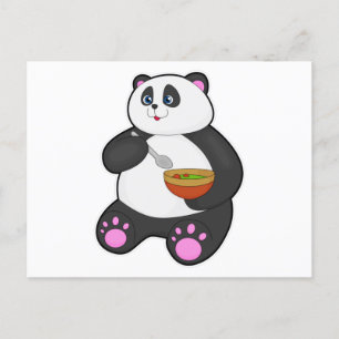 Panda eet met lepel en kom briefkaart