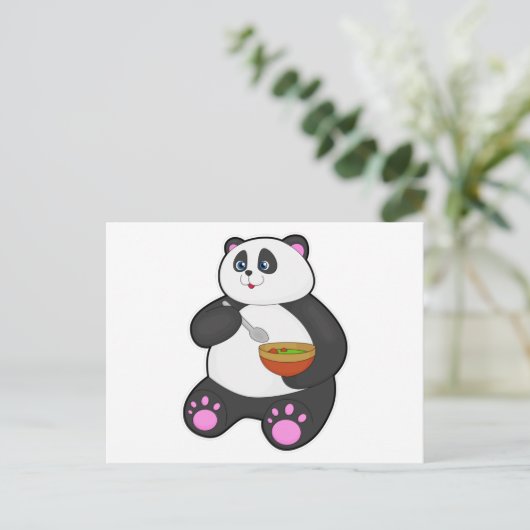 Panda eet met lepel en kom briefkaart (Staand voorkant)
