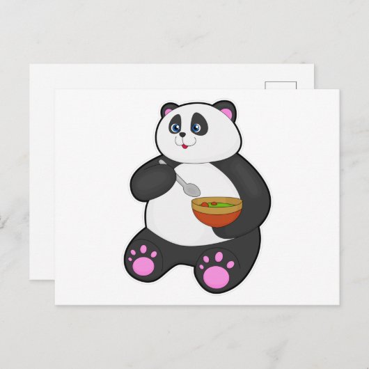 Panda eet met lepel en kom briefkaart (Voorkant / Achterkant)