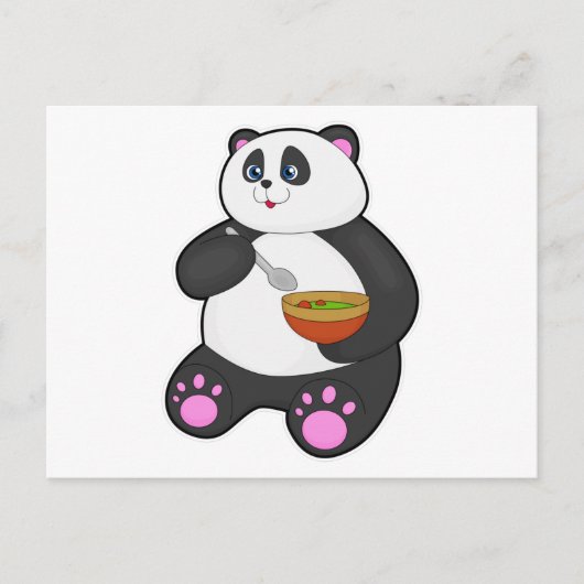 Panda eet met lepel en kom briefkaart (Voorkant)