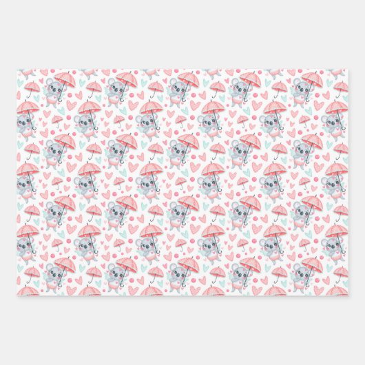 Panda Elephant Koala Love Wrapping Paper Set of 3 (Voorkant 3)