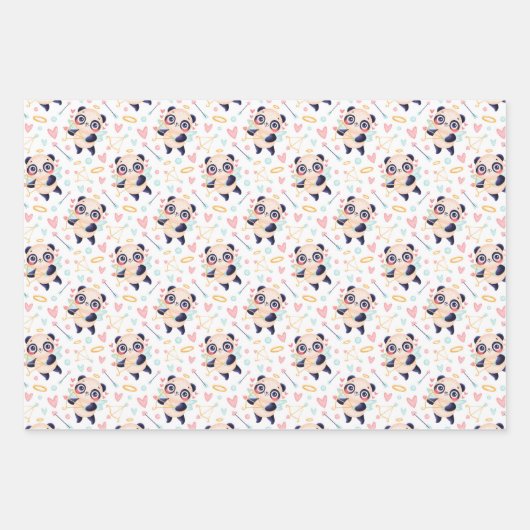 Panda Elephant Koala Love Wrapping Paper Set of 3 (Voorkant)