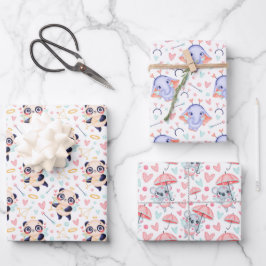 Panda Elephant Koala Love Wrapping Paper Set of 3