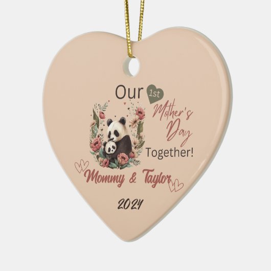 Panda en baby, onze eerste Moederdag samen Keramisch Ornament (Links)