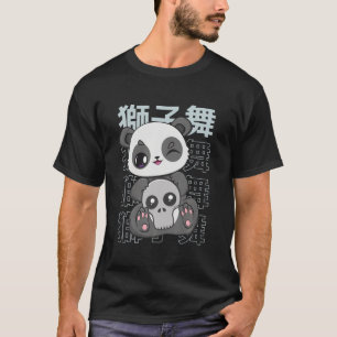 Panda en Beer met skelet Japan Kanji T-shirt
