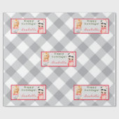 Panda en Beer Pas Tekst en Naam aan Cadeaupapier (Vlak)