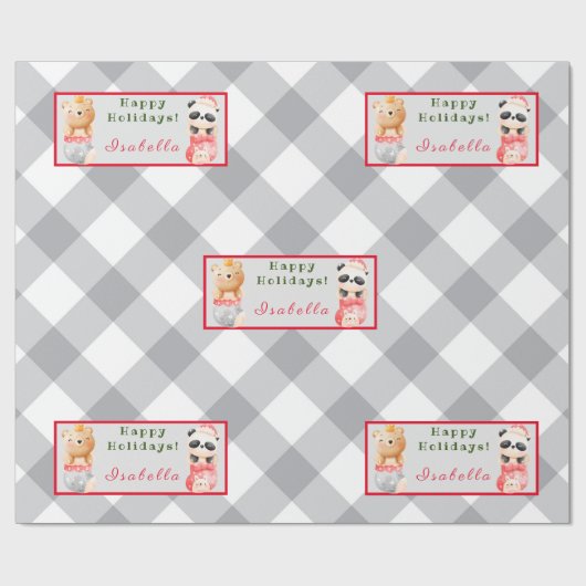 Panda en Beer Pas Tekst en Naam aan Cadeaupapier (Vlak)