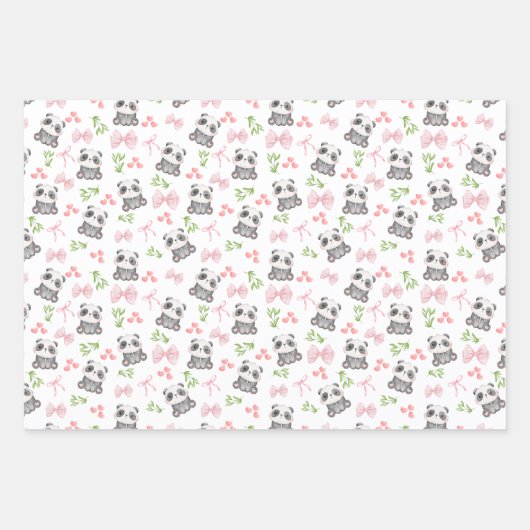 Panda en Bogen Wrapping Paper Flat Sheet Set van 3 (Voorkant)
