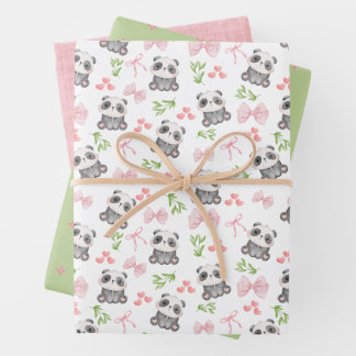 Panda en Bogen Wrapping Paper Flat Sheet Set van 3