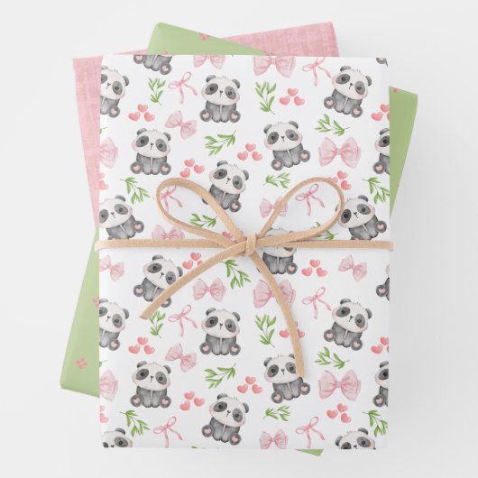 Panda en Bogen Wrapping Paper Flat Sheet Set van 3 (In situ)