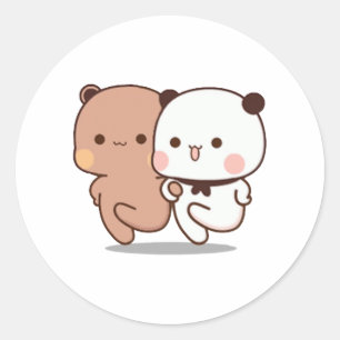 Panda en Brownie Beer Couple Ronde Sticker