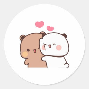 Panda en Brownie Beer Couple Ronde Sticker